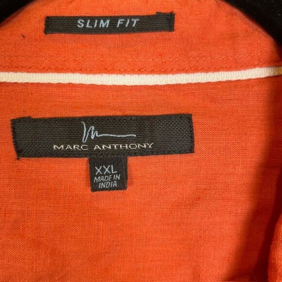 Marc Anthony Linen Blend Double Pocket Button Front Shirt Orange Size XXL - Picture 3 of 9